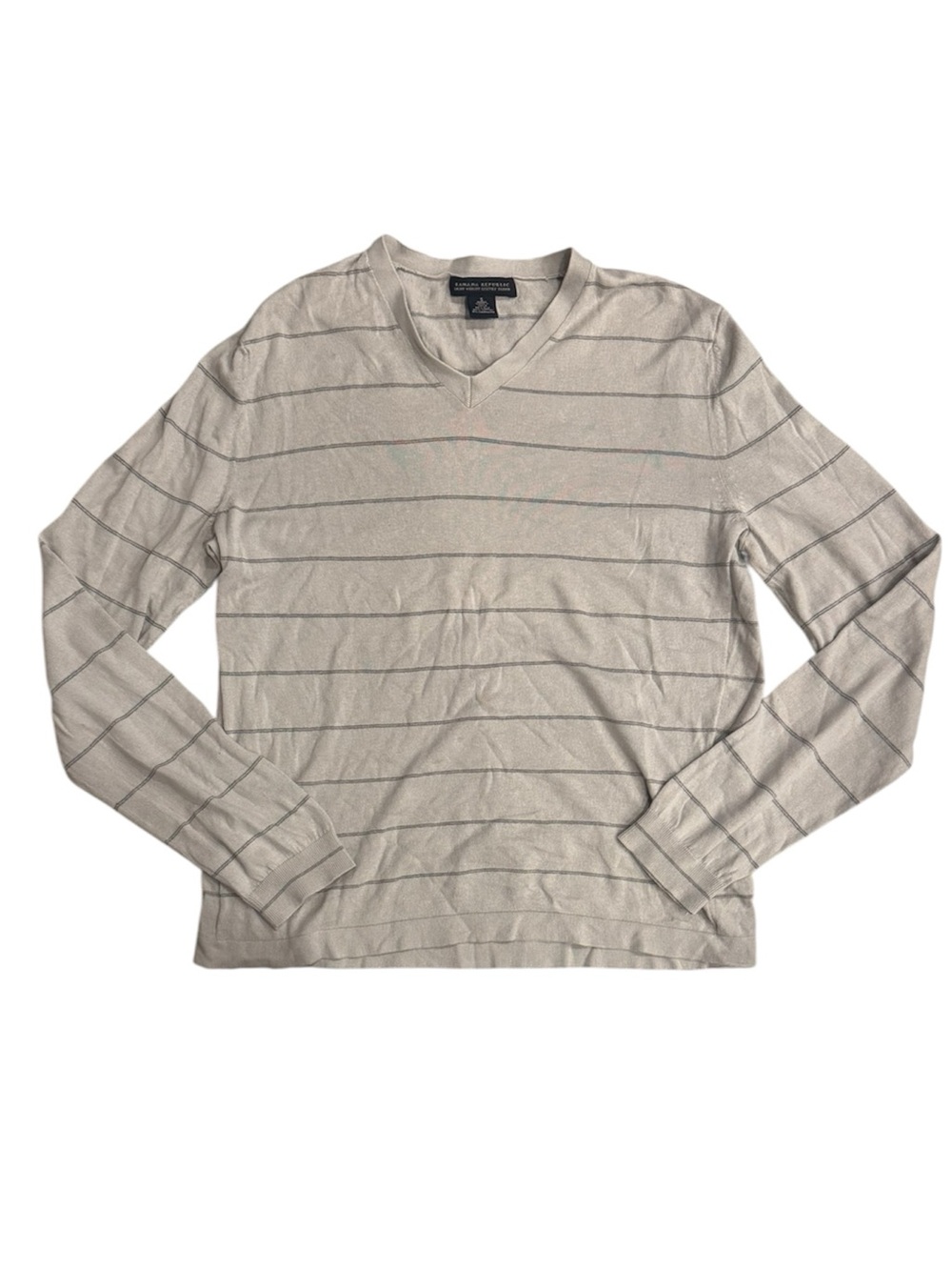 Banana Republic Luxury Silk Cotton Cashmere Striped Grey V-Neck Sweater S
